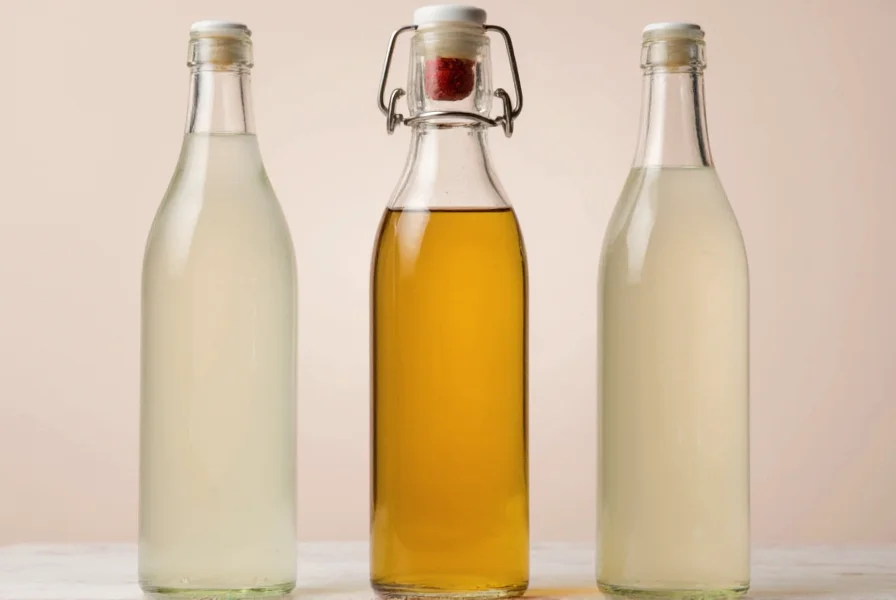Various vinegar brands displayed on a countertop
