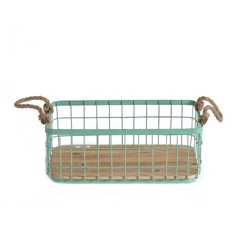 

Mayco Small Storage Wooden and Metal Iron Serving Basket, Green