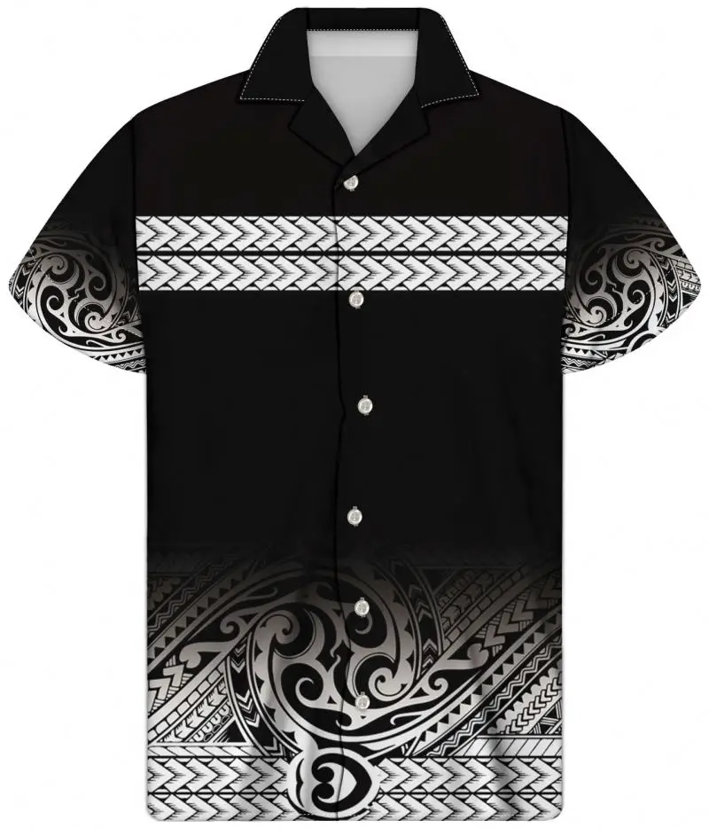 

2021 Casual Polynesian Tribal Samoan Print Shirts For Men Fashion Man Summer Short Sleeve Unique Male Cuba Collar Tops Plus Size