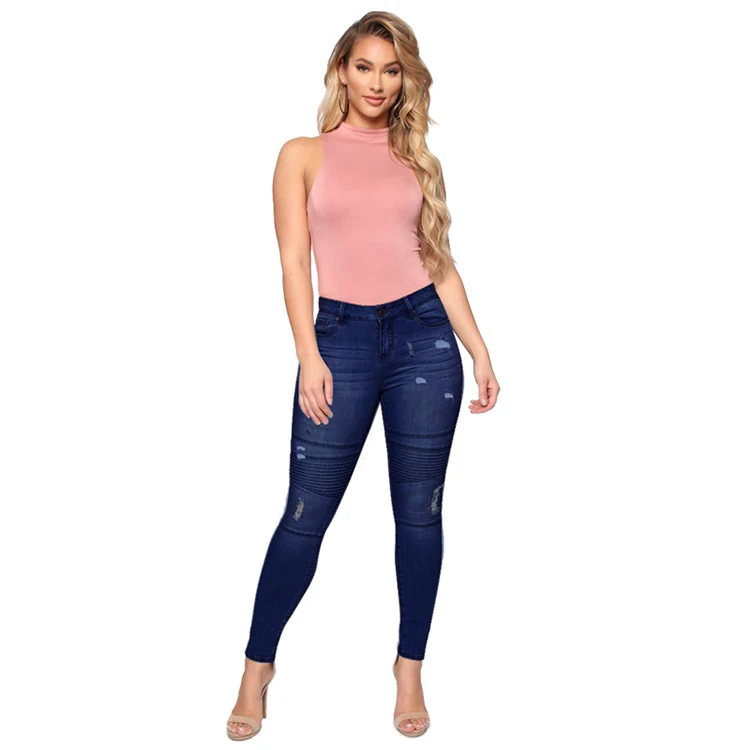 

Europe and America women slim stretch thin Sexy Butt lift jeans ripped hole causal skinny denim for women