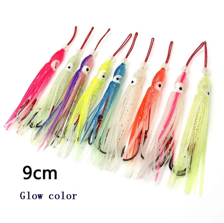 

Luminous Squid Skirts Soft Lure pesca 9cm Night Fishing Lure Glow Octopus Squid Skirts Hooks Tackle for Tuna Sai