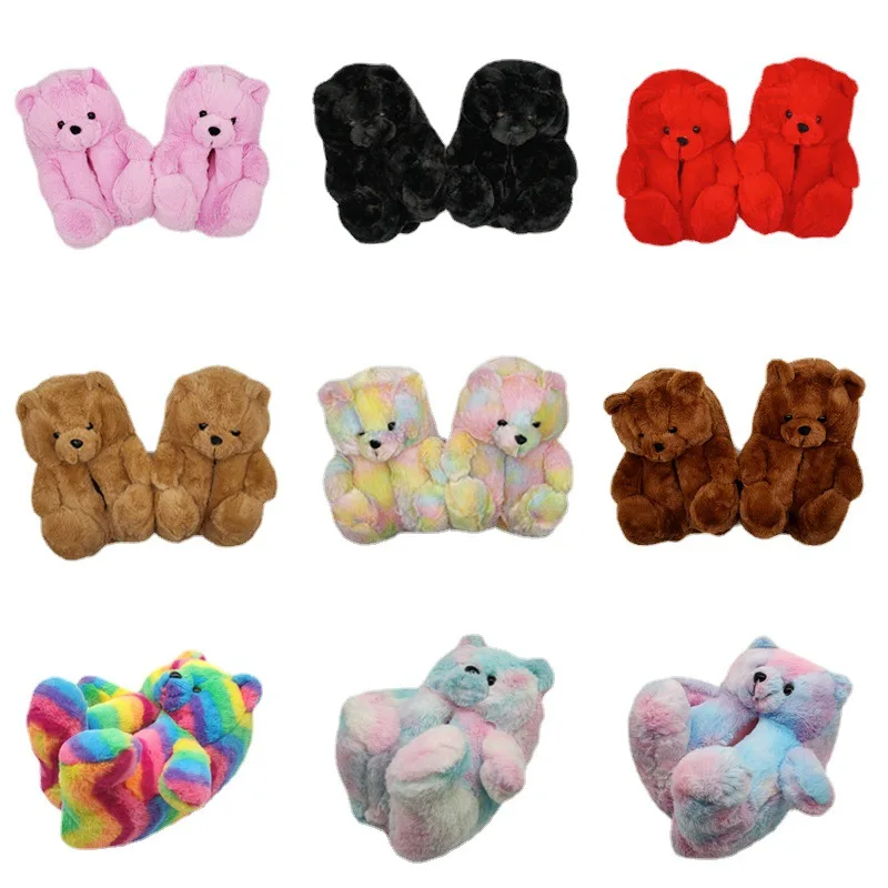 

Wholesale house Lovely plush slipper animals cheap custom bedroom animal teddy bear plush house slippers, Five color