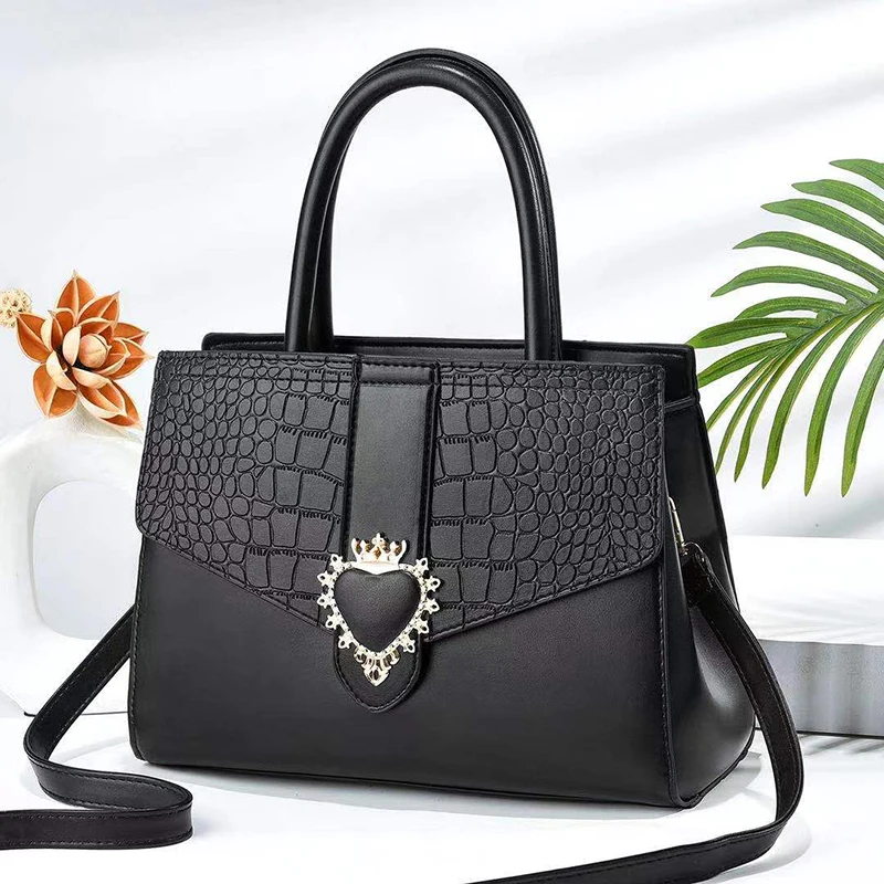 

DL068 31 Online Shopping Women's Tote Bags PU Leather Shoulder Bag Large Capacity Crocodile Pattern Handbags, Black....