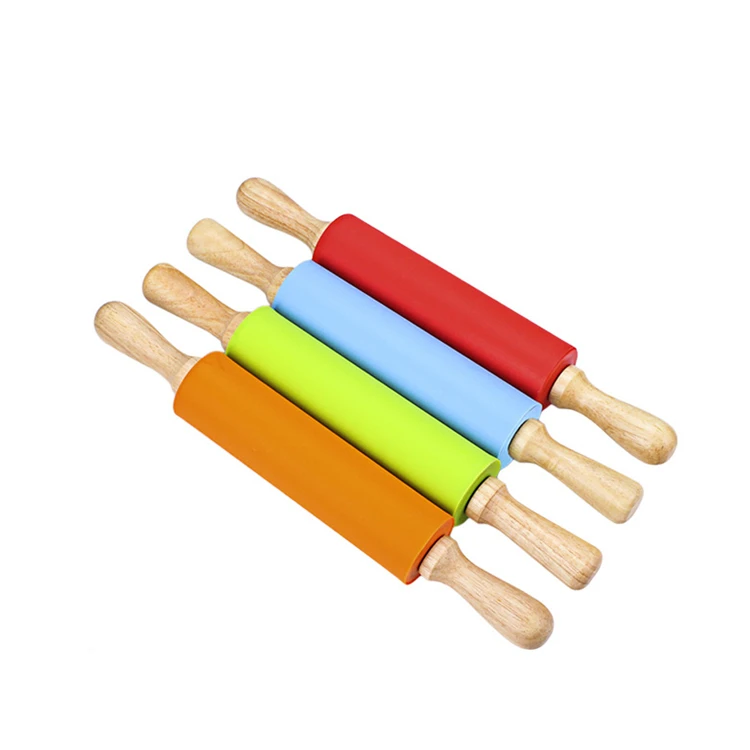 

In Stock Non-stick Kitchen Tools 43cm Silicone Roller Dumpling Noodle Pizza Pastry Dough Rolling Pin For Baking, Red,green,blue and orange