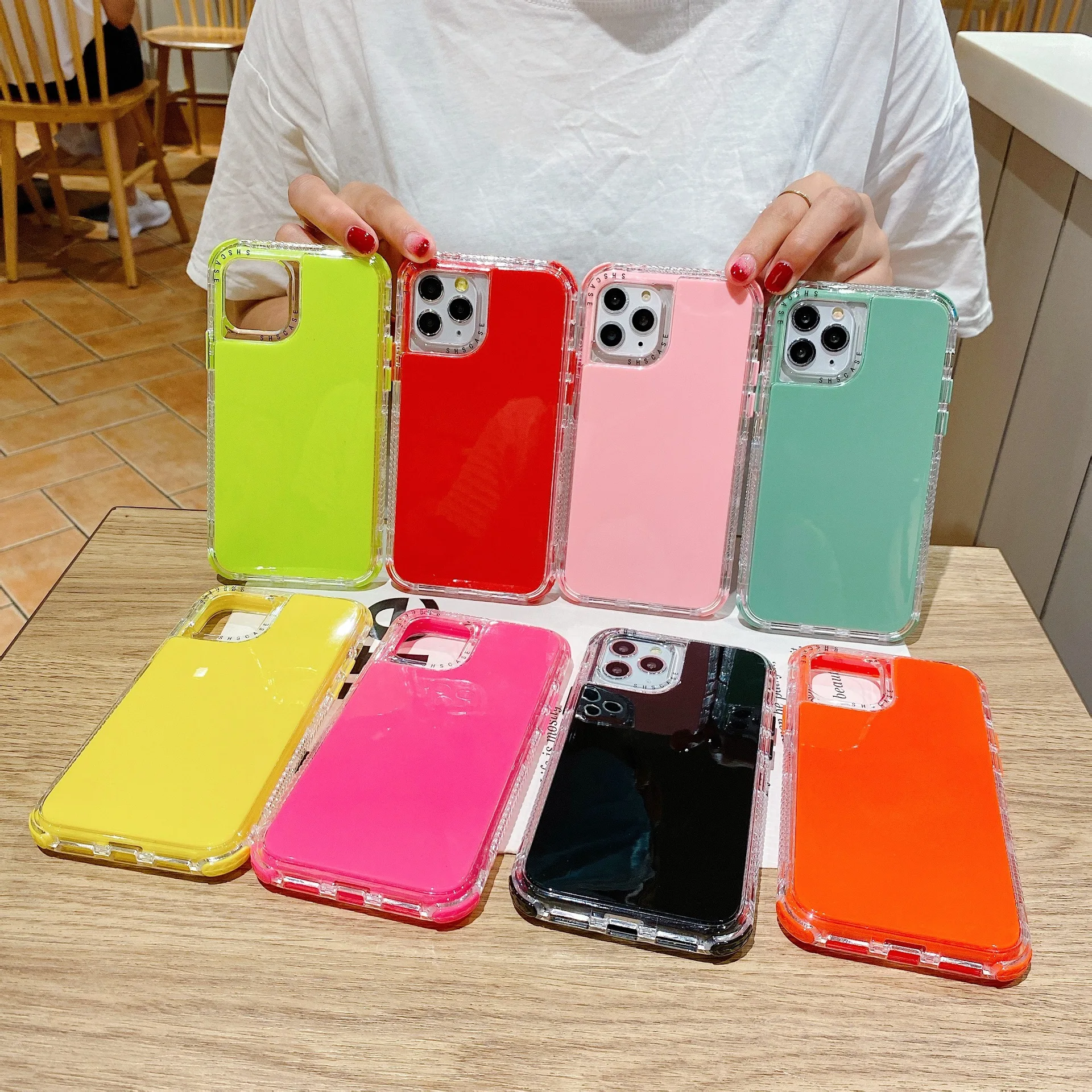 

Fashion Fluorescent Color Soft Bumper Duoble Layer Shockproof Cover Case For iPhone 12 Pro 11 pro With Clear Frame