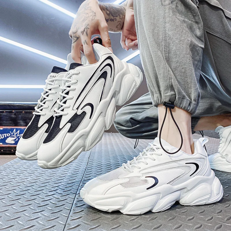 

High Quality Zapato Jogging Shoes Men Sneakers Chunky Cushion Walk Shoes for Men, Black and white
