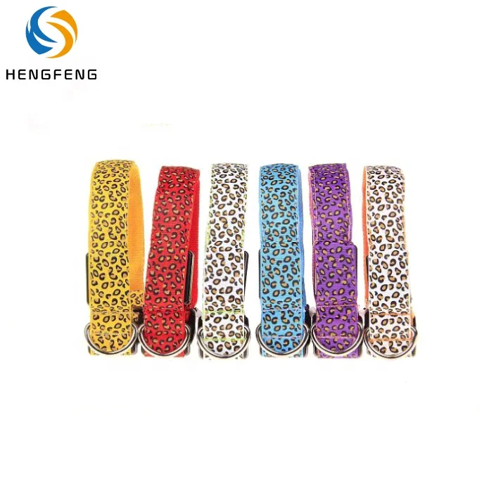

Pet Collar Dog Nylon Night Safety Flashing Glow In The Dark Rechargeable LED Leopard Print Dogs Collars, Picture shows