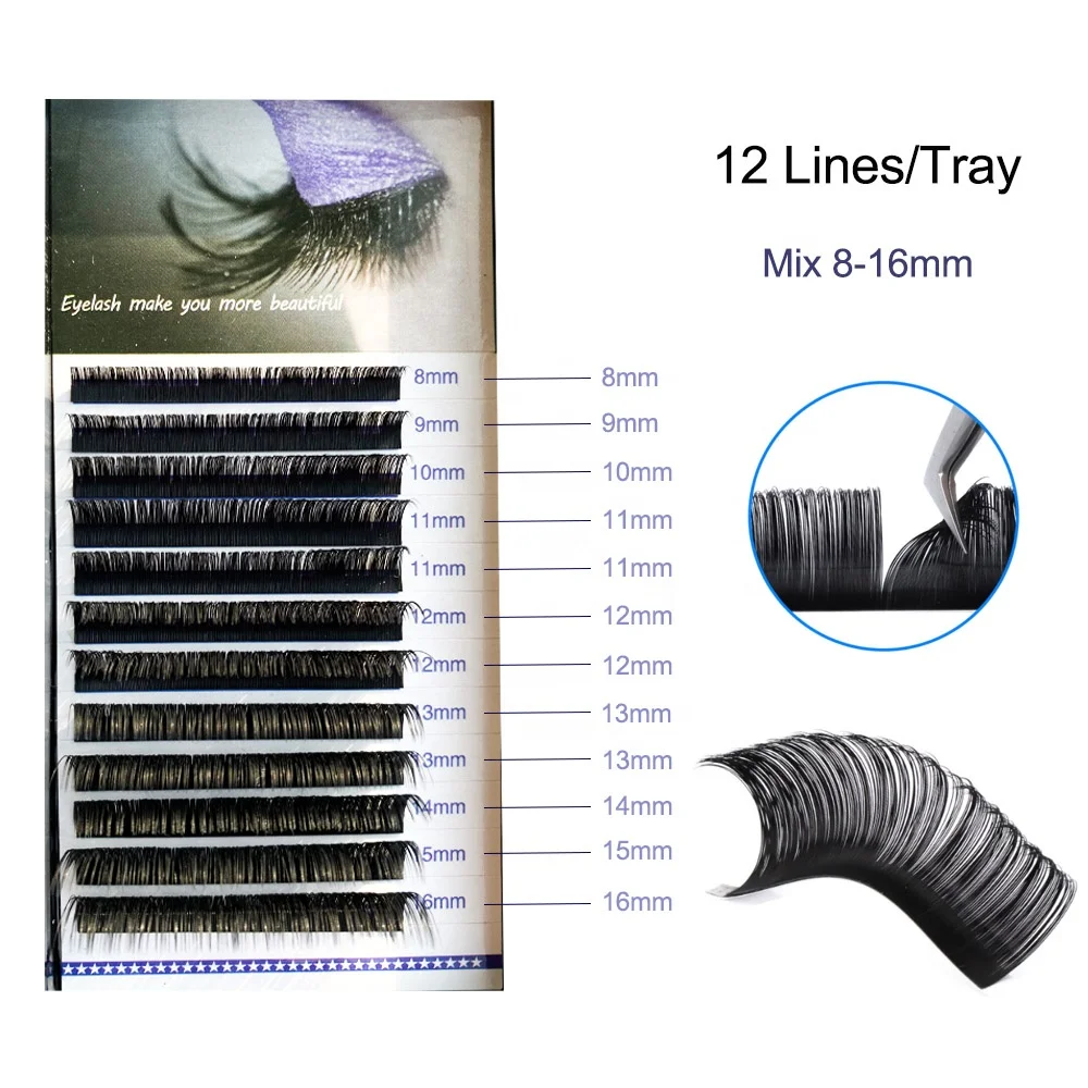 

100% hand made false eyelashes individual easy fanning eyelash tray lashes professional extensions vendors, Black