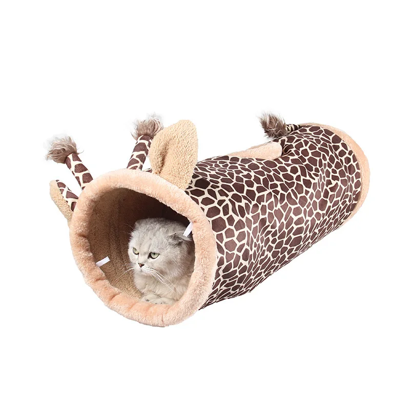 

3 Colors Cartoon Pet Cat Tunnel Winter Cat Bed House Ring Paper Interactive Cat Toys Fleece Warm Small Dog Bed, Picture
