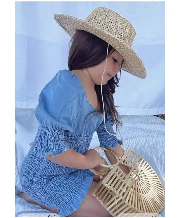 

New fashion toddler Girls ruffled short sleeve backless jeans shirt dress Girls casual denim Dress, Picture shows