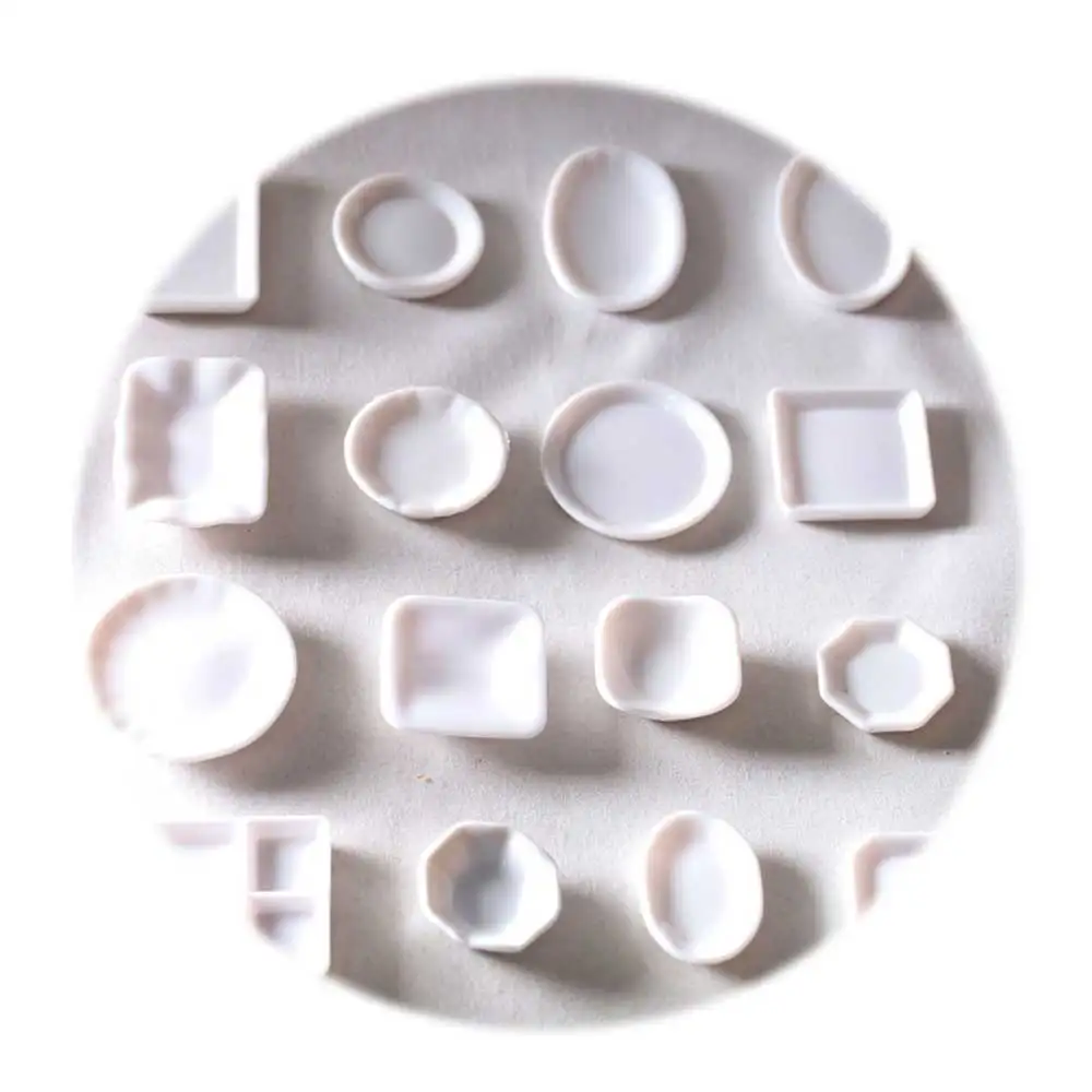 

100pcs Mini Kitchen Toys Doll house Trays Plates Food White Dishes Tableware Toys