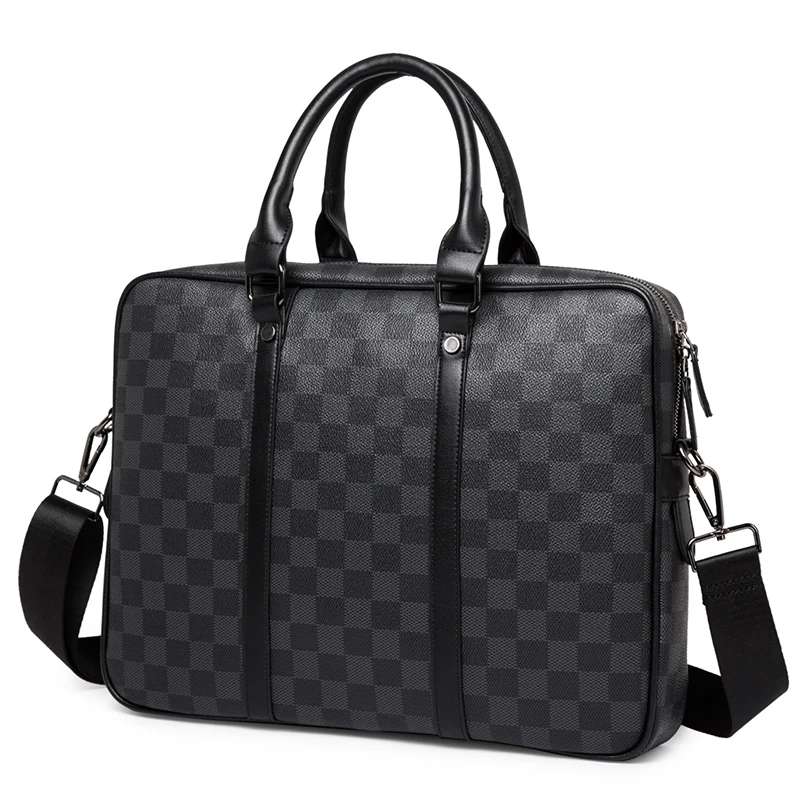

2019 Luxury PVC Material Multifunction Solid Black Notebook Bags with Strap Men Waterproof Briefcase Laptop Bag