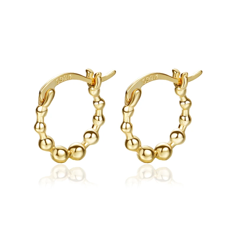 

S925 silver beads shape earrings fashion ear cuff gold plated hoop earrings jewelry for girl and women