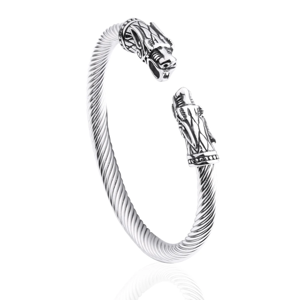 

New Arrivals Jewelry Adjustable Viking Wolf Bangle Twisted Cable Cuff Bracelet