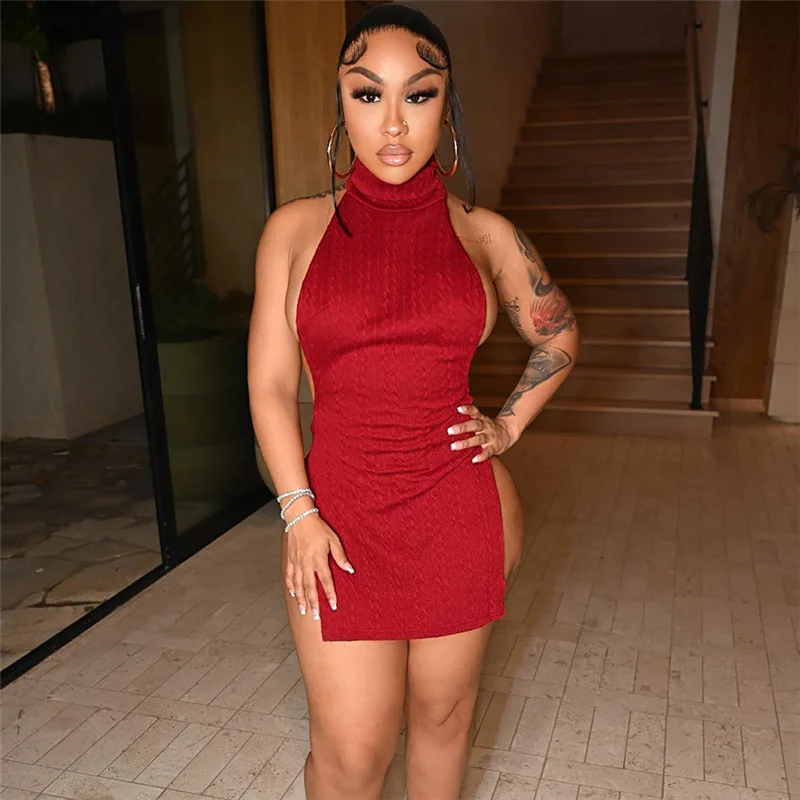 

BOYI New Arrival Summer Sleeveless Halterneck Backless Sexy Bodycon Short Mini Club Night Dresses for Women