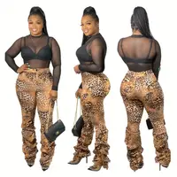 

10504NA Newest Personality Leopard Printed Heaps 2020 Fashion Women Clothing Mid Waist Casual Pants