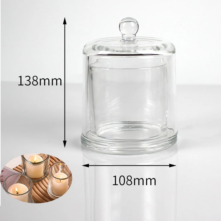 Luxury Empty Clear Glass Transparent Bell Shape Desktop Candle Holder Scented Candle Jar With Cover for Decoration DIY Candle