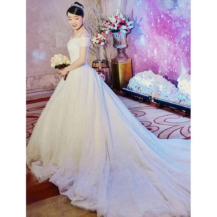 Luxury Latest Design Off Shoulder Wedding Dress Bridal Gown