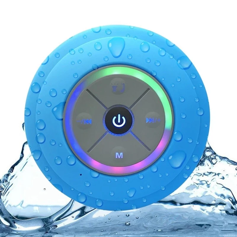 

Portable LED Light Subwoofer waterproof Shower Music Sucker Speakers Wireless BT Speaker with Mic