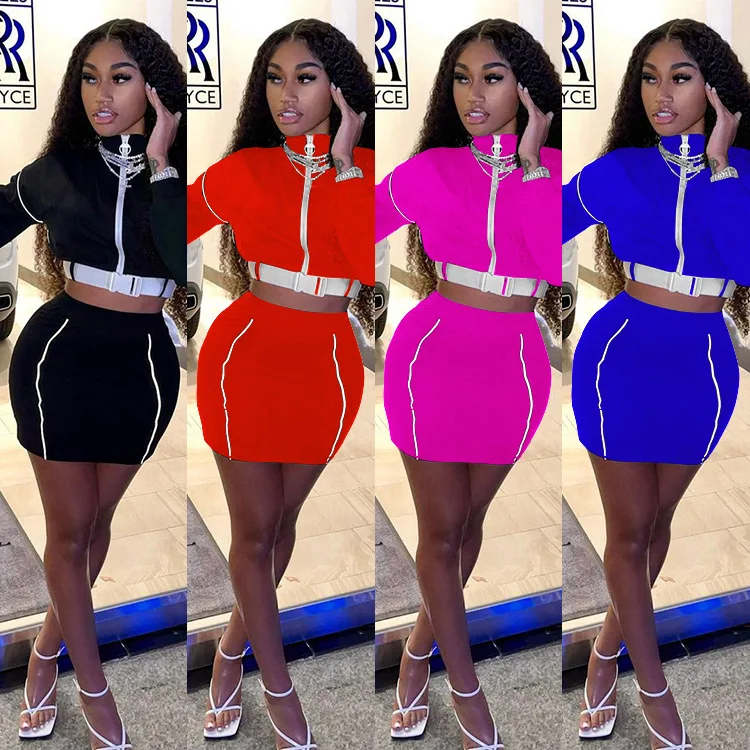 

EB-20022734 2021 Sexy 2 Piece Dresses Sets Outfits Women Girls' Bodycon Dresses Crop Tank Tops Two Piece Skirt Set Clothing