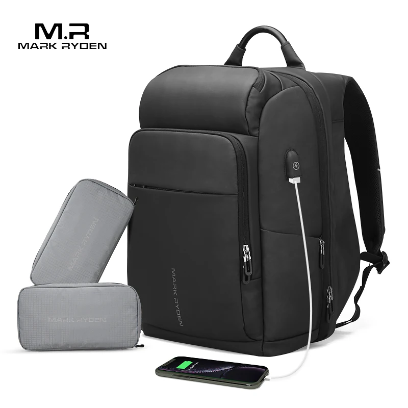 

Mark Ryden wholesale large capacity laptop backpack travel bag with USB charging port, Black