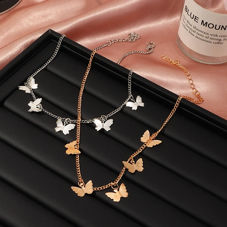 

European and American jewelry new fashion butterfly necklace simple alloy butterfly pendant clavicle chain female, Picture shows