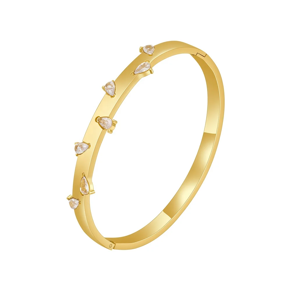 

Latest 18K Gold Plated Stainless Steel Jewelry Irregular Water Drop Zircon Bangle Trendy For Women Gift Cuff Bracelet B232377