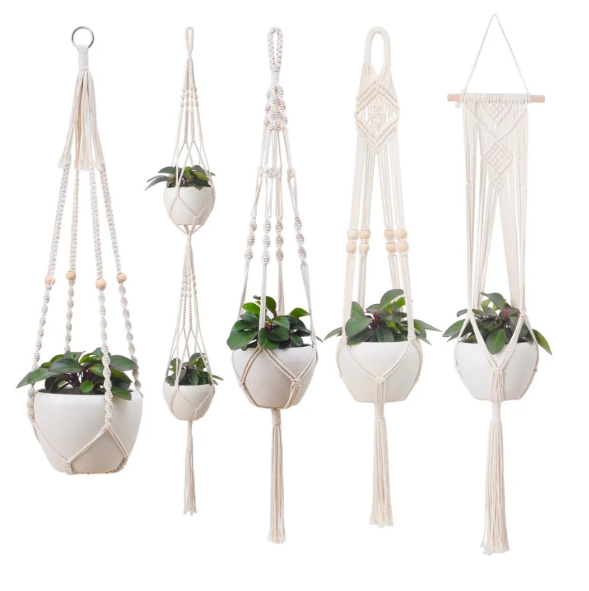 

Wholesales Handmade cotton Macrame Plant Hanger Indoor & outdoor Plant Hanger Home Decoration, White