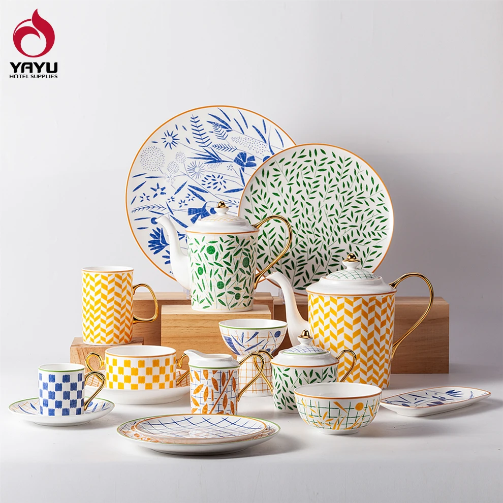 

Luxury Vaiselle Marocaine Turkish Geschirr Ceramic Restaurant Kitchen Plates Dinner Tableware Set Colorful Bone China Dinnerware