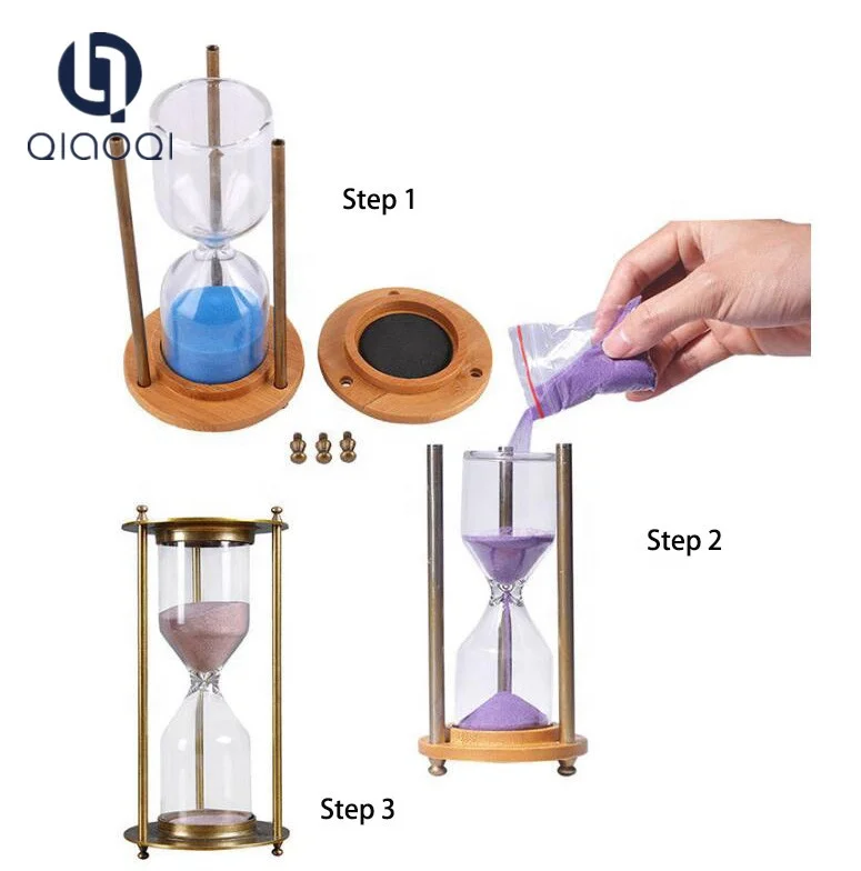 

1 2 4 25 48 minutes empty refillable DIY glass metal hourglass sand timer, Colors can be customize