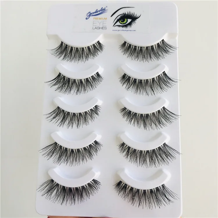 

Factory Direct Supply Natural Style Clear Band Lashes 5 Pairs False Eyelashes 100% Handmade Individual Box Customizing Logo