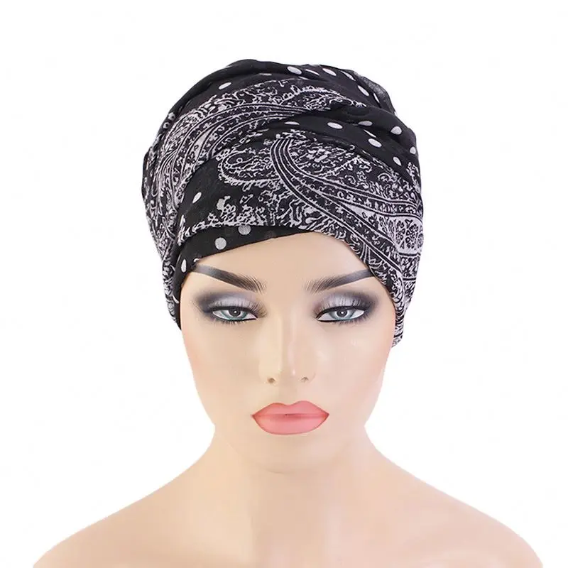 

Cotton Paisley Pattern Print Women Chemo Cancer Cap Turban Muslim Pre-Tied Bandanas Inner Hijab Hat Head Scarf Hair Accessories, As photo show