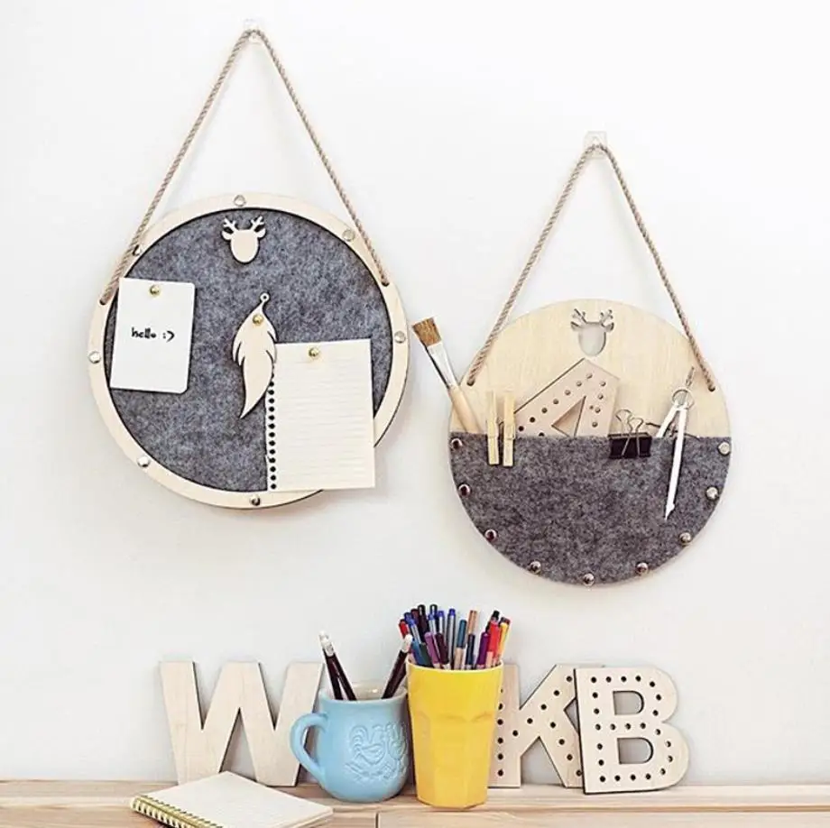 

Ins Nordic Style Wooden Creative Round Felt Storage Wall Organizer Hanging Home Decoration Nursery Photography Props