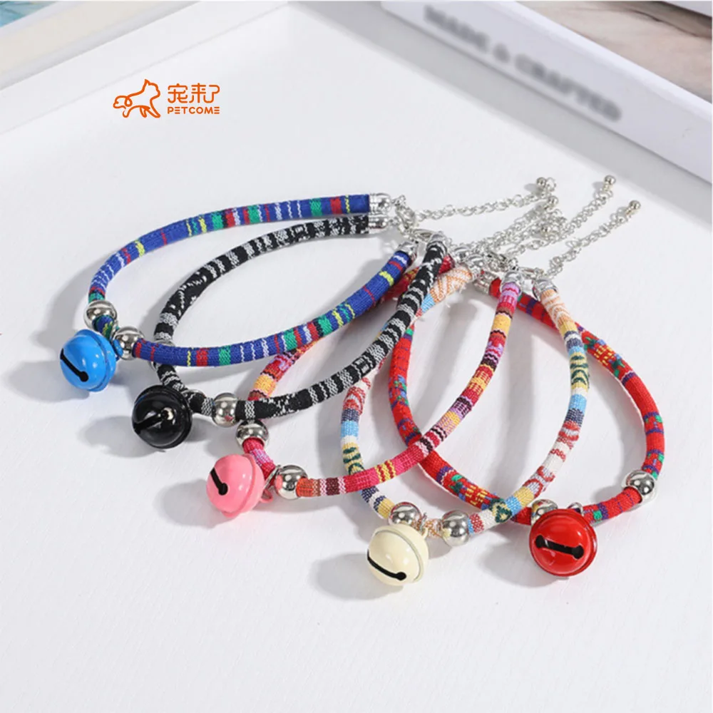 

PETCOME Manufacturers Low Moq Luxury Pet Necklace Personalized Cat Collar With Bell, 5 colors