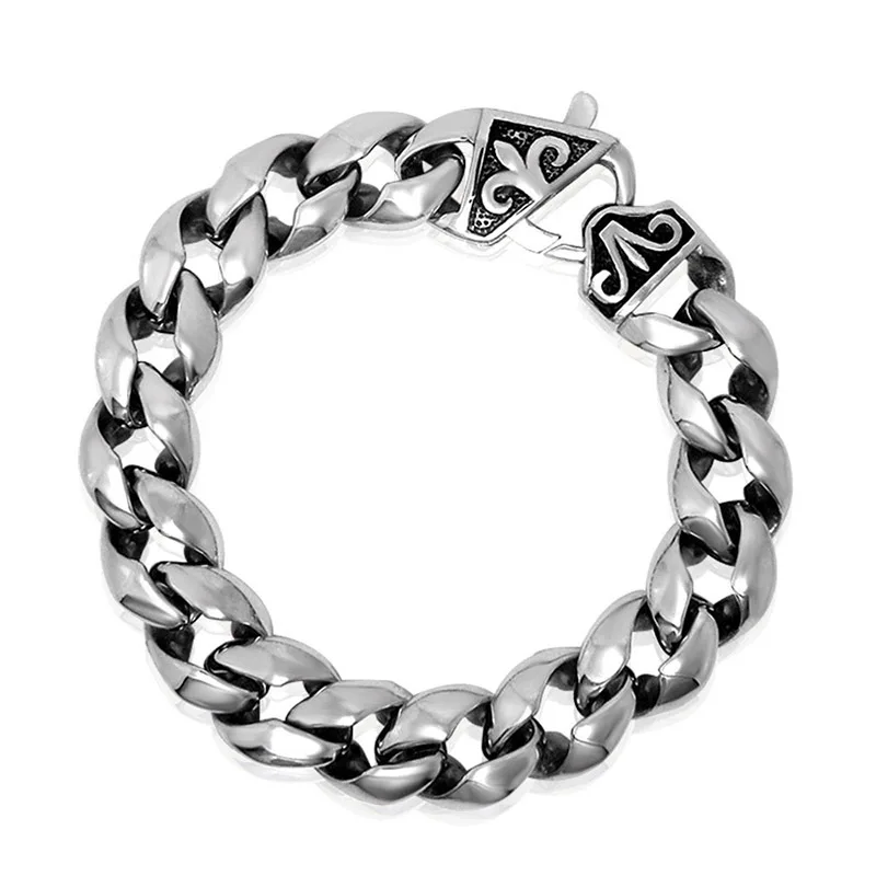 

LongWay Fashion Stainless Steel Jewelry 316L Stainless Bracelet Cuban Chain Personality Hipster Hip Hop Bracelet for Men, Silver