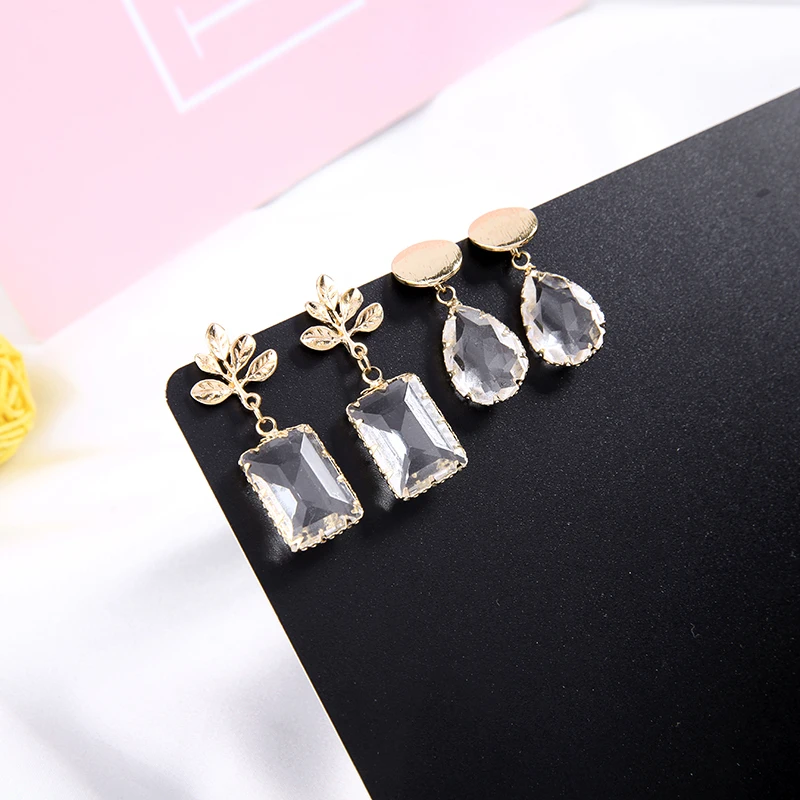 

de980112 Summer Handmade Initial Jewelry Designs Stud Gold Plated Women Fashion Statement Crystal Tear Drop Earrings