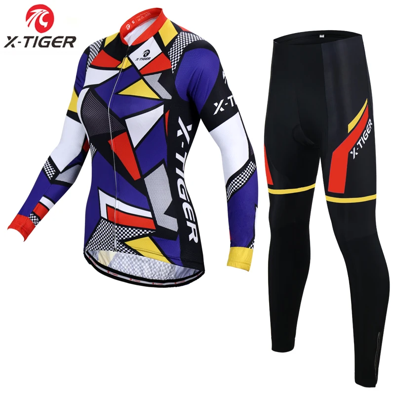 

X-TIGER Winter Womens Miti Fabric Cycling jackets Jersey Set Bicycle Jersey Bike Clothing cycling long jersey cycle kit