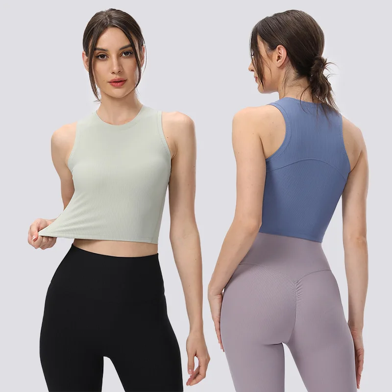 

Ribbed Contoured Racerback Cropped Top Align High Impact Elastic Fitness Tank Top For Women, Customized colors