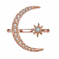 

3 Color Available Cubic Zirconia Moon Eight-pointed Star Rings Adjustable Rose Gold Plated Crystal Moon Open Cuff Rings