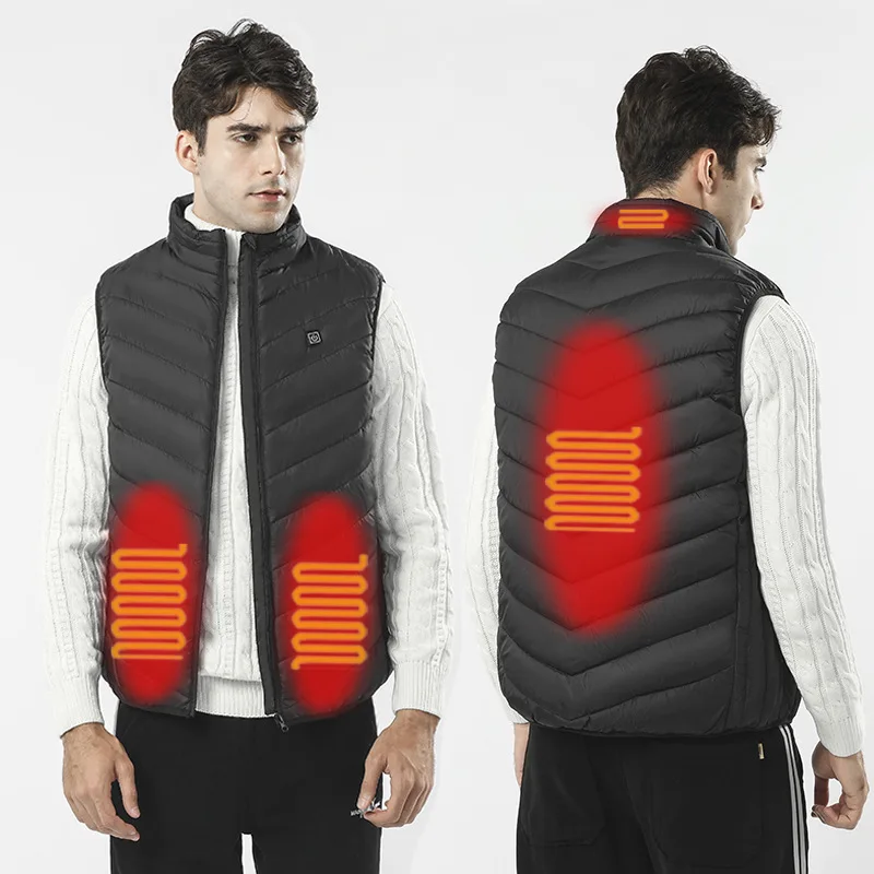 

Stock wholesale men winter warm plain down puffer heated gilet vest with hoody, Custom color