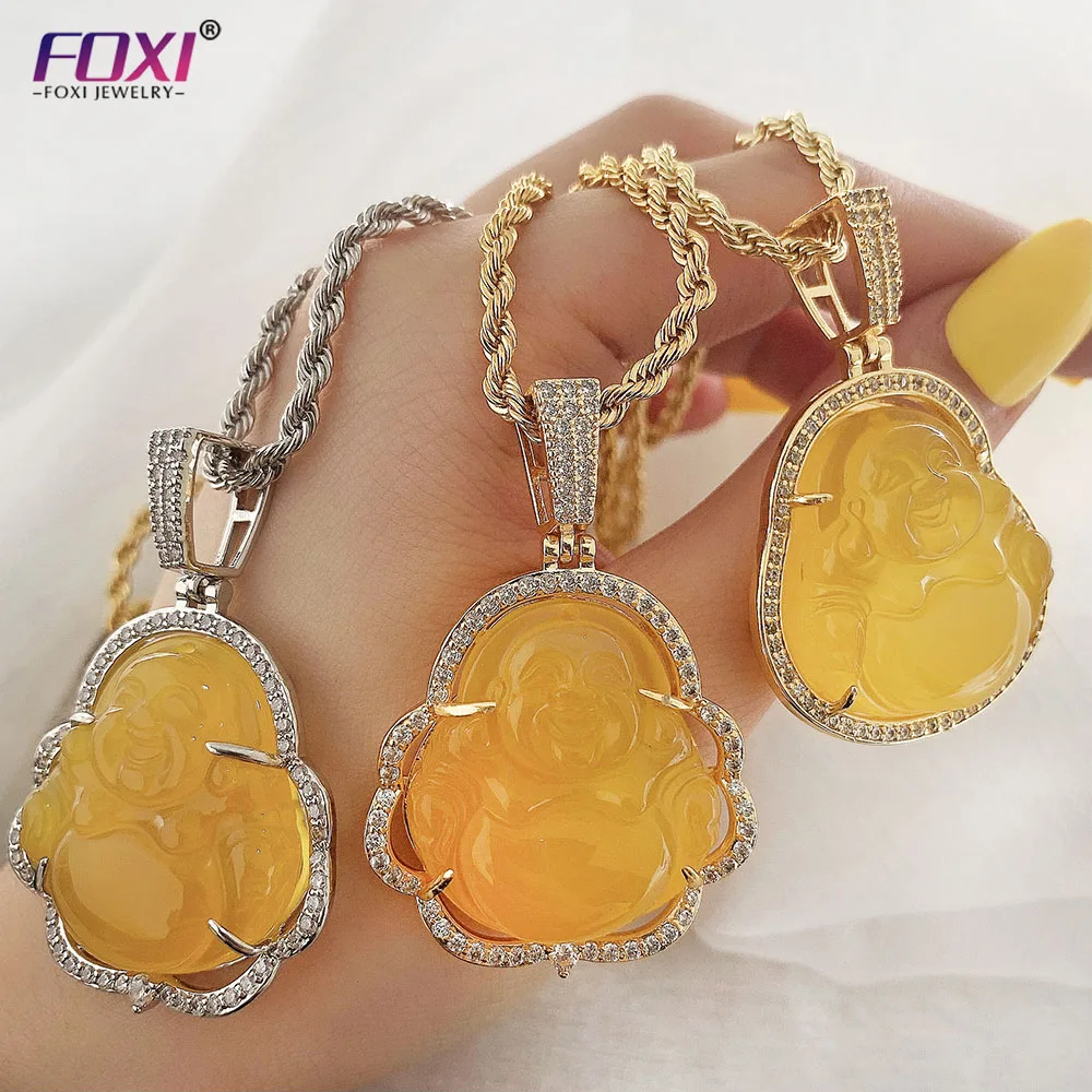 

2021 Trendy jewelry 18k gold plated yellow jade buddha pendant necklace