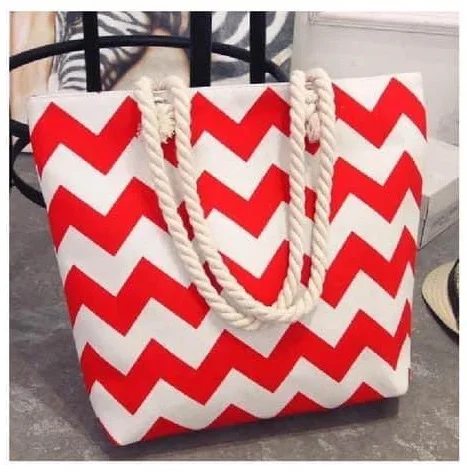 

Wholesale stripe canvas beach tote bag Polyester Cotton Canvas Stripe Bag With Reliable Rope Tote Stylish