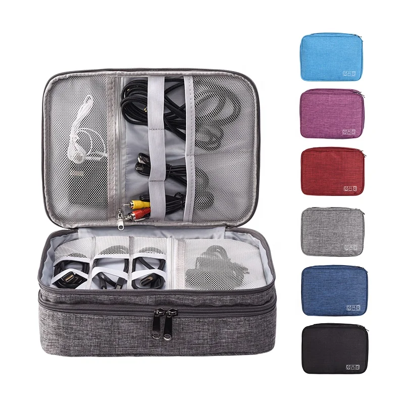 

Cheap Polyester Waterproof Double Layers Travel Electronic Cable Organizer Bag