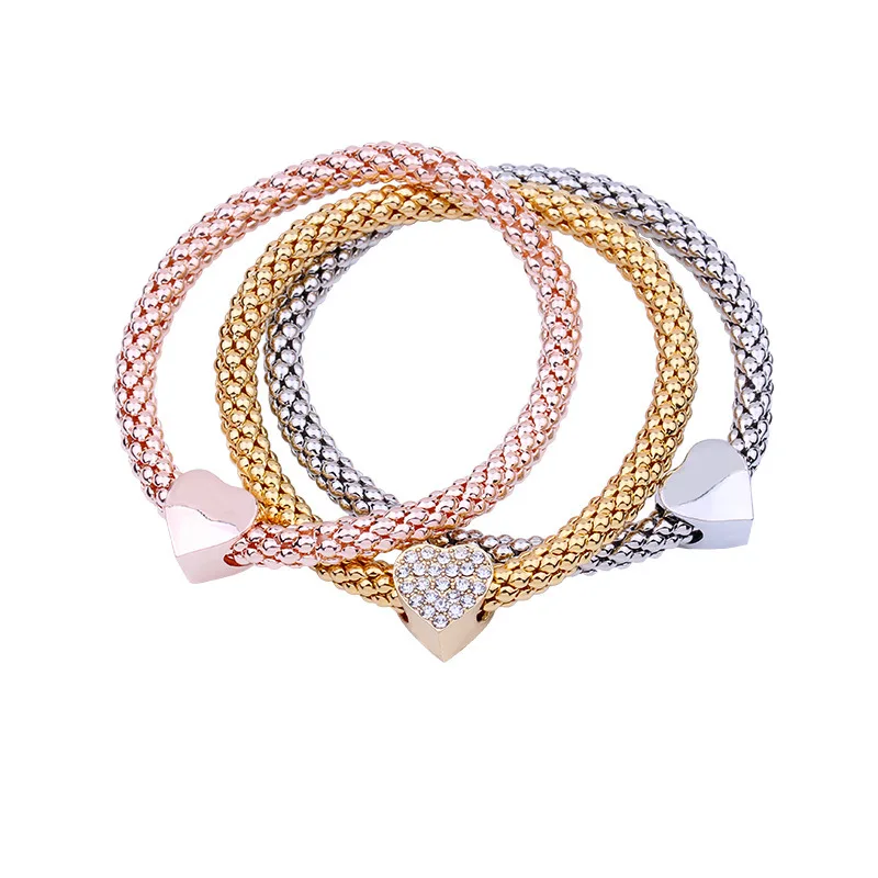 

Hesiod Fashion 3 Colours Elasticity Corn Bracelet With Diamond Heart Pendant