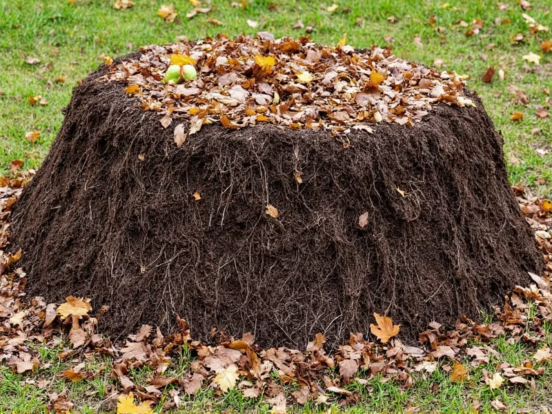 DIY compost pile layers with food scraps and leaves