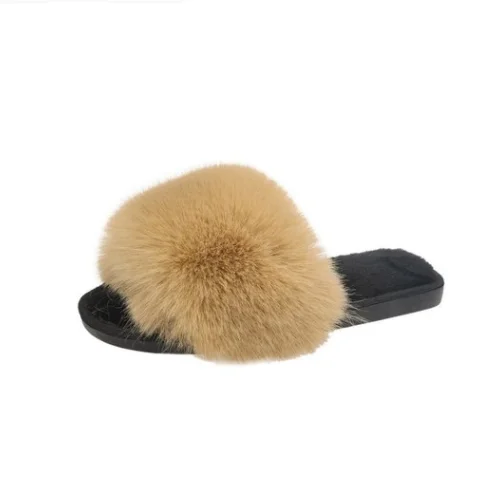 

2022 Women Winter Plush Flat Fashion Fur Slippers Pink Fluffy Bedroom Home Slippers