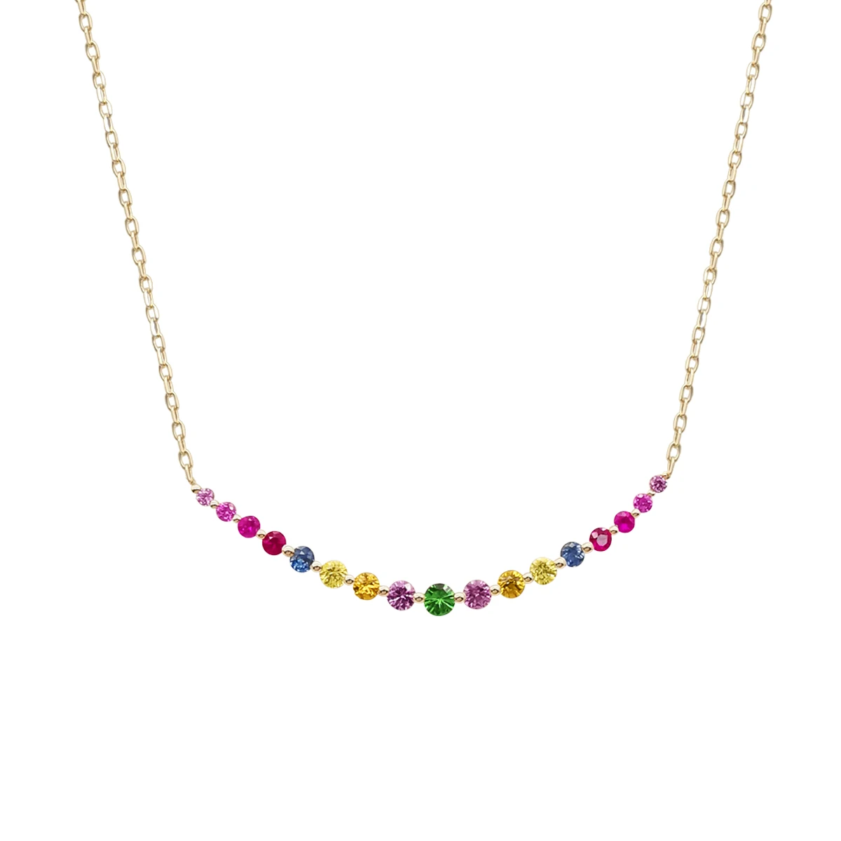 

Lovely Muti-color Rainbow Sapphire 14k Genuine Gold Smile Necklace