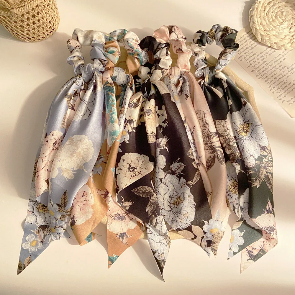 

Fashion Flower Printing Hair Accessories Elastic Hair Ribbon For Women Rubber Head Band for Girls, White