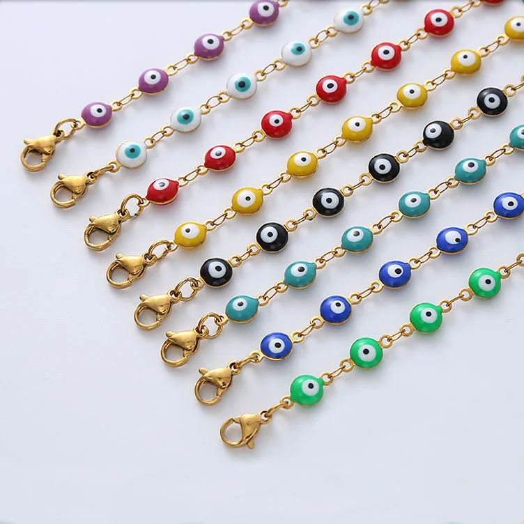 

Hot Sale Stainless Steel Gold 6MM Evil Eyes Bracelet Stainless Steel Oil Drop Devil Eyes Bracelet Jewelry For Women Men