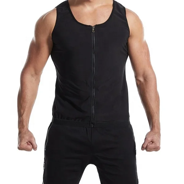 

Men black sleeveless custom logo tummy shapers weight loss neoprene sweat vest with waist trainer